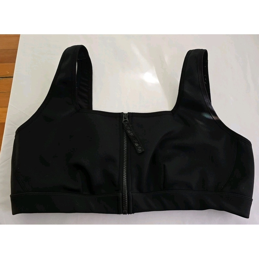 Fabletics On-The-Go Front Zip MEDIUM Impact Sports Bra BLACK SIZE XXL 1 X